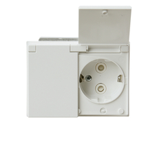 IMPRESSIVO SCHUKO SOCKET OUTLET 2-GANG WITH LID SHUTTERED SCREWLESS TERMINALS, BRANCHING TERMINALS, WHITE (DELIVERY 1-3 WEEKS)