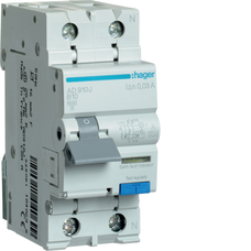 HAGER 1P+N B10 30MA A-TYPE RESIDUAL CURRENT CIRCUIT BREAKER WITH OVERCURRENT PROTECTION