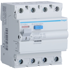 HAGER 4P 25A 30MA AC-TYPE RESIDUAL CURRENT CIRCUIT BREAKER
