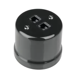 FND SURFACE 2XRJ45 CAT6 DATA OUTLET BLACK PORCELAIN