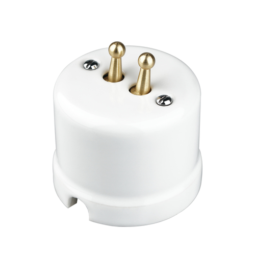 FND SURFACE 2-GANG 2-WAY SWITCH WHITE PORCELAIN TYPE 2