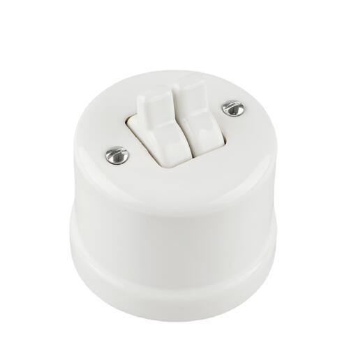 FND SURFACE 2-GANG 2-WAY SWITCH WHITE PORCELAIN TYPE 4