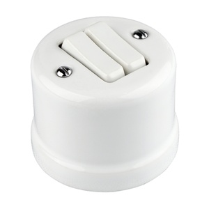 FND SURFACE 2-GANG 2-WAY ROCKER SWITCH WHITE PORCELAIN