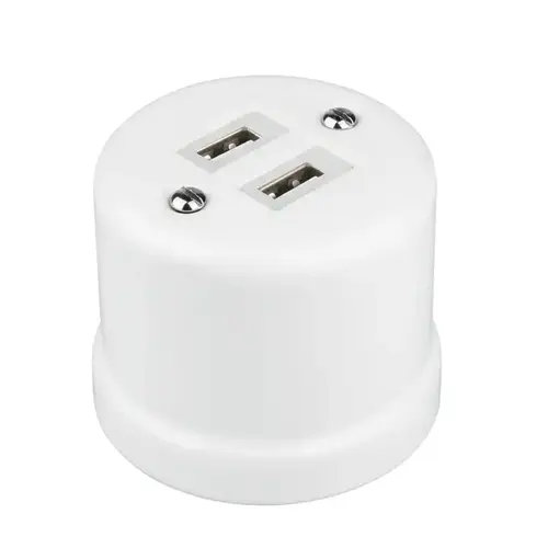 FND SURFACE DOUBLE USB CHARGER WHITE PORCELAIN