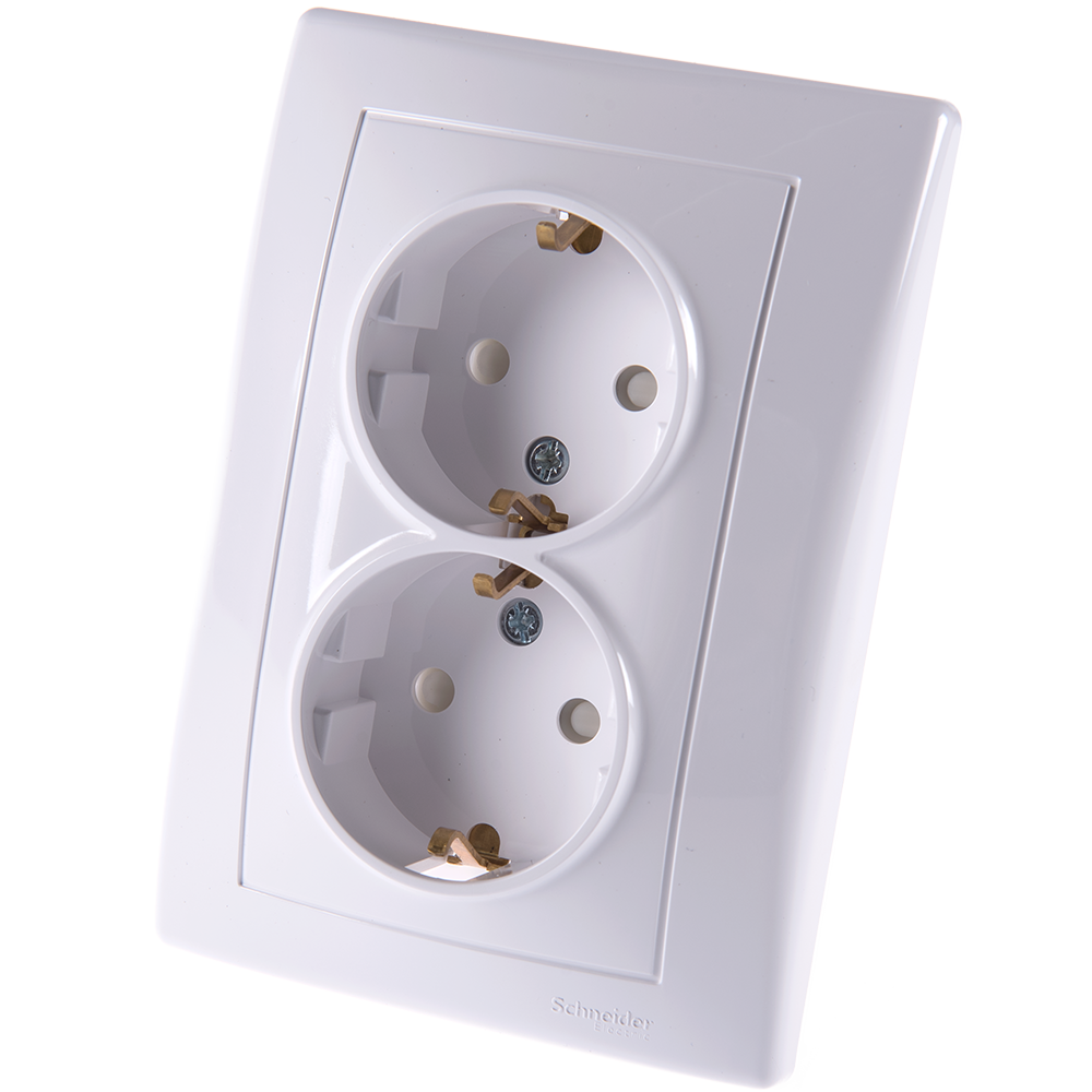 SEDNA - DOUBLE SOCKET-OUTLET WITH SIDE EARTH - 16A SHUTTERS, WHITE