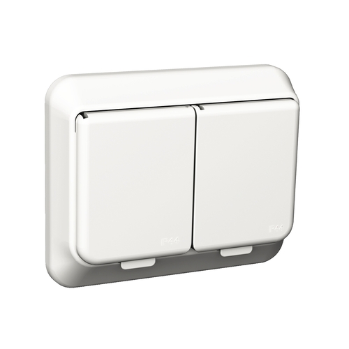 EXXACT DOUBLE SOCKET-OUTLET WITH LID IP44 EARTHED SCREWLESS WHITE