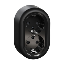 RENOVA SURFACE DOUBLE SOCKET-OUTLET SCHUKO WITH SCREWLESS TERMINALS BLACK